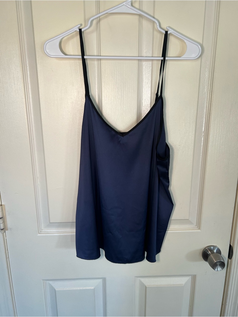 Coshow Navy Satin Flowy Cami Tank Top Size Large Minimalist Slip Style
